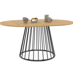 Table à manger extensible ronde 110-150 cm 4-8 personnes bois et pied filaire noir