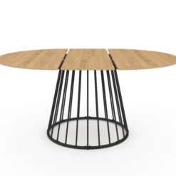 Table à manger extensible ronde 110-150 cm 4-8 personnes bois et pied filaire noir