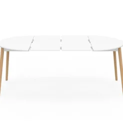 Table à manger extensible ronde 4-10 personnes blanc pied bois 110 - 200 cm