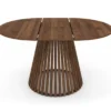 Table à manger extensible ronde 4-8 personnes pied noyer en lattes et plateau noyer 110 - 150 cm