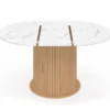 Table à manger extensible ronde 4-8 personnes pied lattes avec rangement et plateau effet marbre blanc 110-150 cm