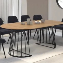 Table à manger extensible ronde 4-10 personnes bois et noir 110 - 200 cm