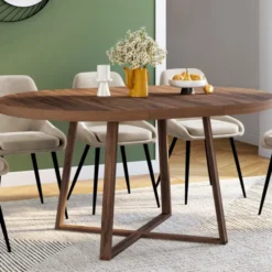 Table à manger extensible ronde 4-8 personnes noyer 110-150 cm