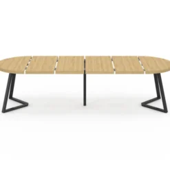 Table à manger extensible ronde SELMA 4-10 personnes bois effet hêtre 110-300 cm