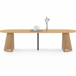 Table à manger extensible ronde 4-12 personnes pied bois en lattes et plateau bois 110-300 cm