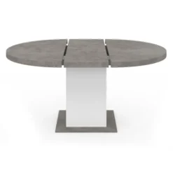 Table à manger extensible ronde 4-8 personnes béton et blanc 120-160 cm