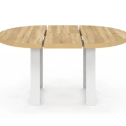 Table à manger extensible ronde bois et blanc 110-150 cm pour 4 à 6 personnes