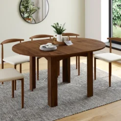 Table à manger extensible ronde 4-8 personnes noyer 110-150 cm