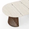 Table à manger extensible ronde 4-10 personnes pied noyer en lattes et plateau effet travertin 110-200 cm