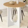 Table à manger fixe ronde 4 personnes pied arc blanc et bois 80 cm