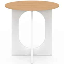 Table à manger fixe ronde 4 personnes pied arc blanc et bois 80 cm