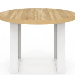 Table à manger fixe ronde 4 personnes bois et blanc 110 cm