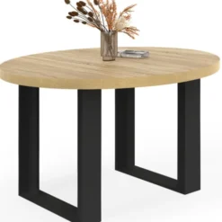 Table à manger fixe ronde 4 personnes bois et noir 110 cm