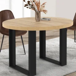 Table à manger fixe ronde 4 personnes bois et noir 110 cm