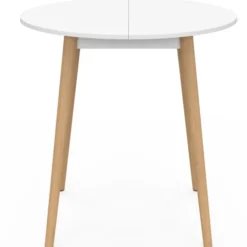 Table à manger fixe ronde 4 personnes blanc pieds bois 80 cm
