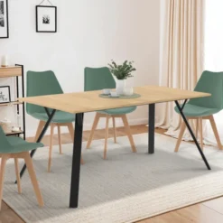 Table à manger industrielle bois et noir 8 personnes 160 cm