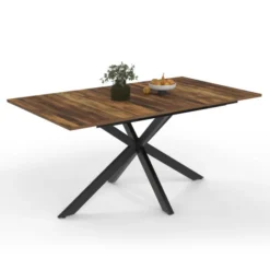 Table à manger industrielle extensible 6-10 personnes bois foncé 160-200 cm