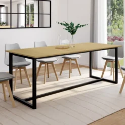 Table à manger industrielle extensible bois et métal 8-12 personnes