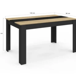 Table à manger noire et imitation hêtre pour 6 personnes