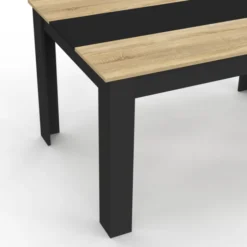 Table à manger noire et imitation hêtre pour 6 personnes
