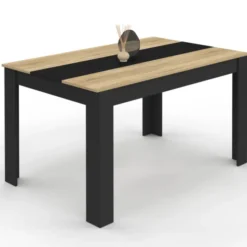 Table à manger noire et imitation hêtre pour 6 personnes