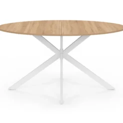 Table à manger ovale 150 cm 8 personnes plateau bois et pied araignée métal blanc