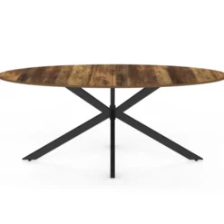 Table à manger ovale 10 personnes 200 cm pied araignée noir et plateau bois foncé