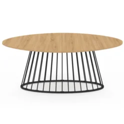 Table à manger ovale 10 personnes bois et métal noir