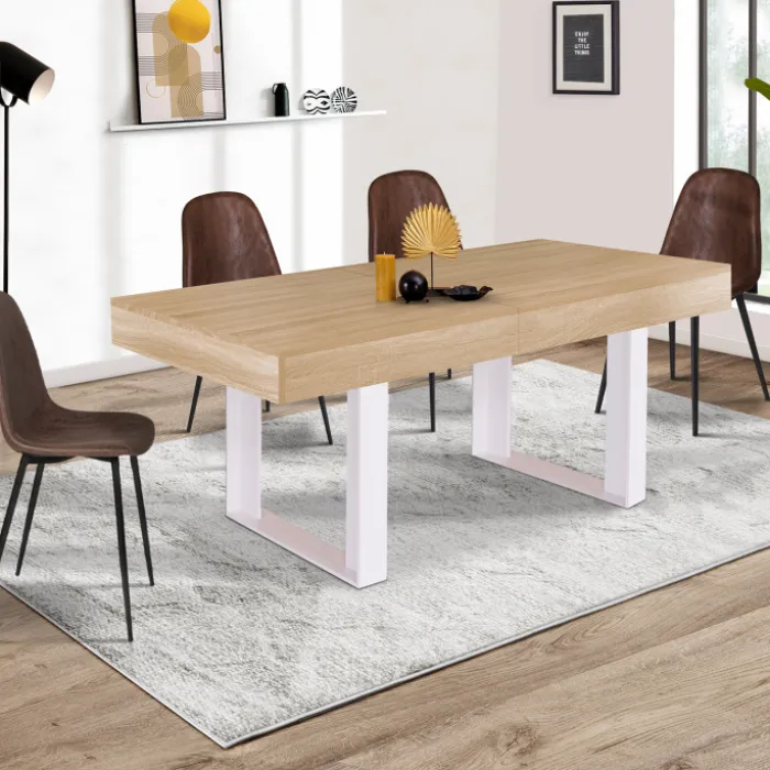 Table à manger 4 à 8 personnes bois et blanc
