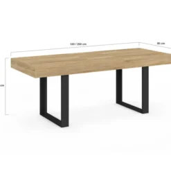 Table à manger 4 à 8 personnes bois et noir