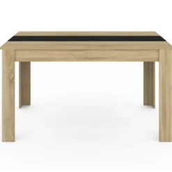 Table à manger 6 personnes imitation hêtre et noire