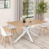 Table à manger pied central bois et blanc 8 personnes