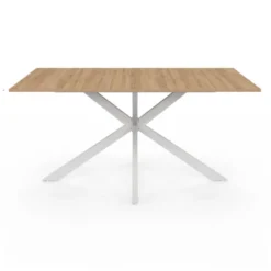 Table à manger pied central bois et blanc 8 personnes