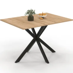 Table à manger rectangle bois et noir 6 personnes 110cm pied araignée