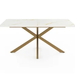 Table à manger rectangle 8 personnes avec pied araignée et plateau effet marbre