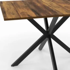Table à manger rectangle plateau bois foncé 110 cm pied araignée noir 6 personnes
