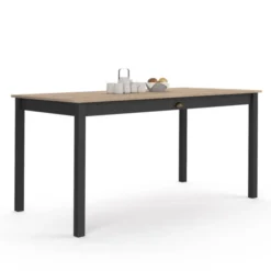 Table à manger rectangulaire bois et noir avec tiroir