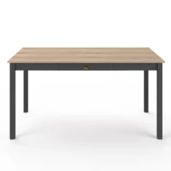 Table à manger rectangulaire bois et noir avec tiroir