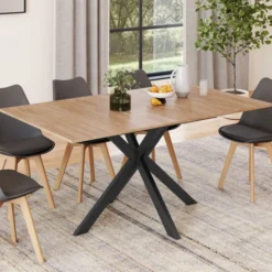 Table à manger rectangulaire de 120-160 cm pour 4 à 8 personnes, coloris bois et noir