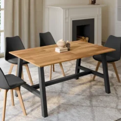 Table à manger rectangulaire extensible 160-240 cm 6 à 12 personnes bois et noir