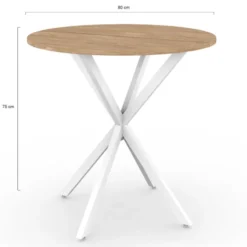 Table à manger ronde bois et blanc 80 cm 2-4 personnes
