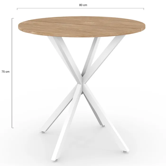 Table à manger ronde bois et blanc 80 cm 2-4 personnes