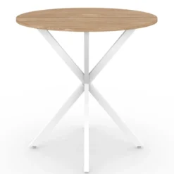 Table à manger ronde bois et blanc 80 cm 2-4 personnes