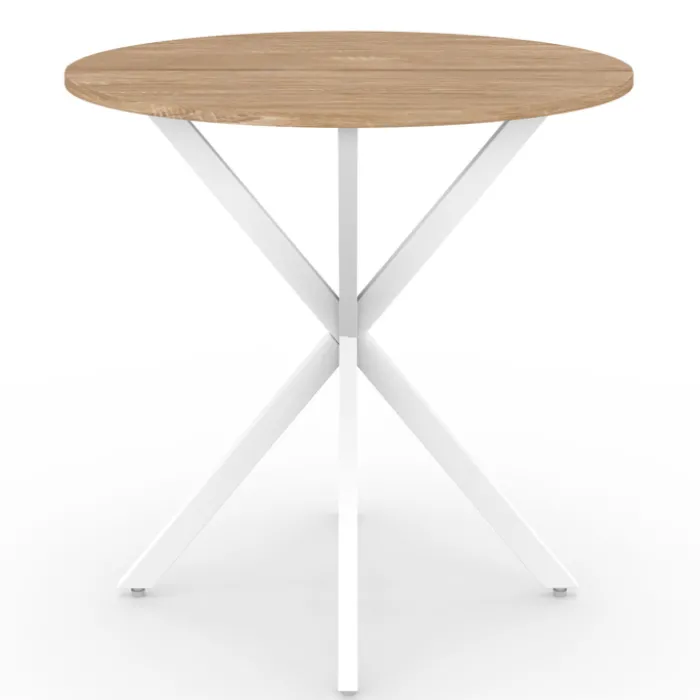 Table à manger ronde bois et blanc 80 cm 2-4 personnes