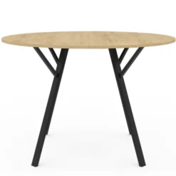 Table à manger ronde bois et noir 110 cm 4-6 personnes