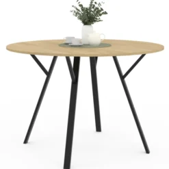 Table à manger ronde bois et noir 110 cm 4-6 personnes