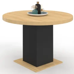 Table à manger ronde bois et noir 6 personnes
