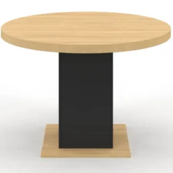 Table à manger ronde bois et noir 6 personnes