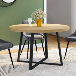 Table à manger ronde bois et noir 4-8 personnes