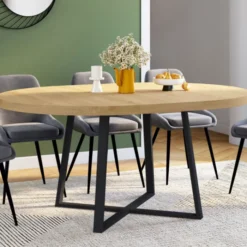 Table à manger ronde bois et noir 4-8 personnes